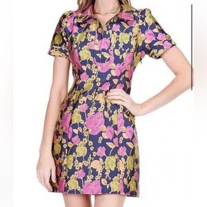 Jade Floral Dress - Navy, Pink, and Yellow